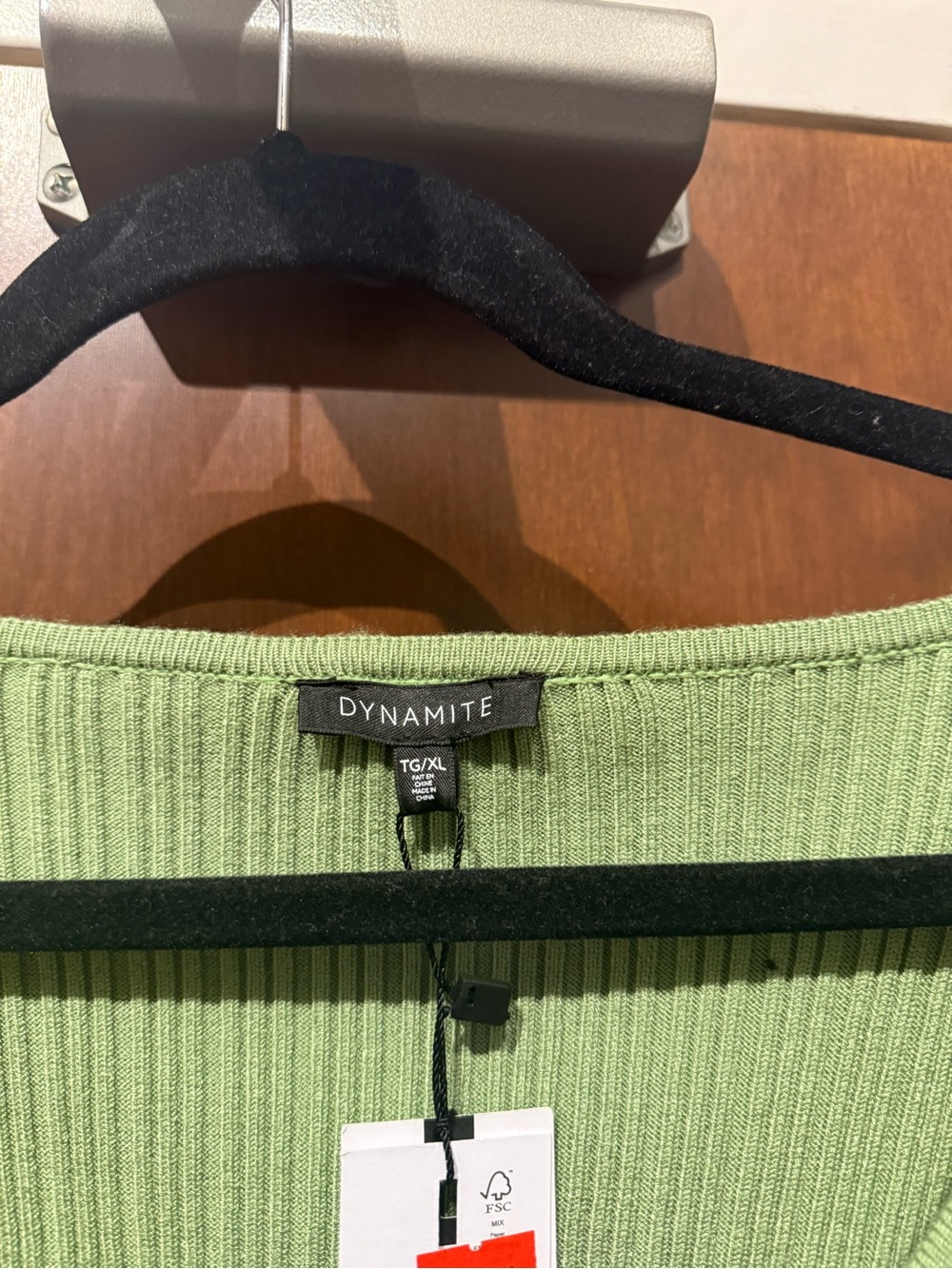 Dynamite Green Ribbed Button-Front Long Sleeve Top - Picture 2 of 3